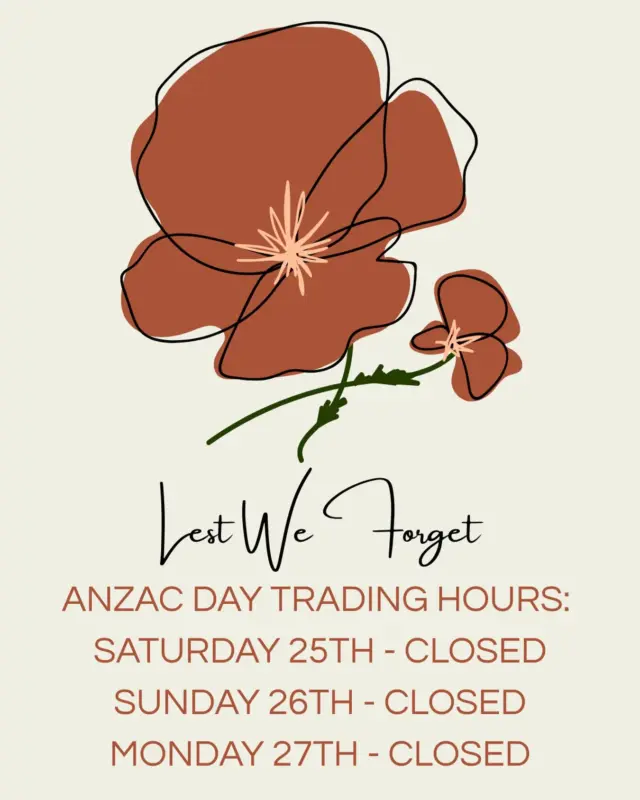 We’ll be closed Anzac Day weekend on Saturday 25th, 26th and 27th of April. We look forward to welcoming you at our Bunbury and Busselton stores when we reopen Tuesday the 28th.